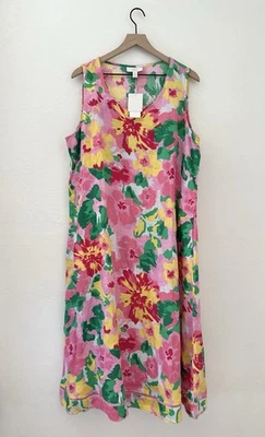 Charter Club Luxery Dress Womens 2X  100% Linen Pink Floral Colorful Sleeveless - Image 1 of 4