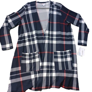 LuLaRoe Caroline offene Strickjacke Pullover - XL - rot weiß blau kariert - Neu mit Etikett - Bild 1 von 9