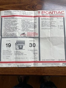 Original Window Sticker 1999 Pontiac Grand Prix GT Coupe V6 Woodson Roanoke VA - Picture 1 of 4