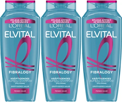 3 x L'ORÉAL PARIS ELVITAL Fibralogy Aufbau Shampoo für feines Haar, 250 ml - Bild 1 von 4
