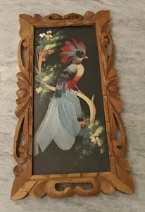 Vintage mexikanische Federkunst Federkunst Vogelkunst Wanddekoration Folk Holzrahmen 7x13" - Bild 1 von 16