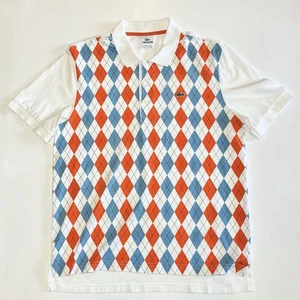 Lacoste Argyle Short Sleeve Polo Shirt Mens Size 5 (L) White W/Blue & Orange - Picture 1 of 9
