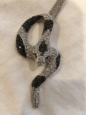 4.00Ct Round Cut White Black Moissanite Snake Pendant 14K White Gold Plated - Image 1 of 4