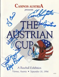 7X Signed Signed Austrian Cup Program Yogi Berra Rizzuto Ford Slaughter Branca - Picture 1 of 2