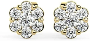 Juego de pendientes de tachuelas florales con racimo de diamantes florales de 1/5CTW de oro de 10 K - Imagen 1 de 13