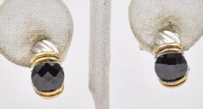 Modern Sterling Silver & Gold Plate accents Blue Stone Cable Modern Earrings - Image 1 of 4