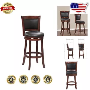 Versatile Swivel Bar Stool for Kitchen & Bar - Elegant Cherry Finish & Backrest - Picture 1 of 10