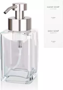 Foaming Soap Dispenser with Stainless Steel Pump, 12Oz Refillable Glass Liquid D - Picture 1 of 7