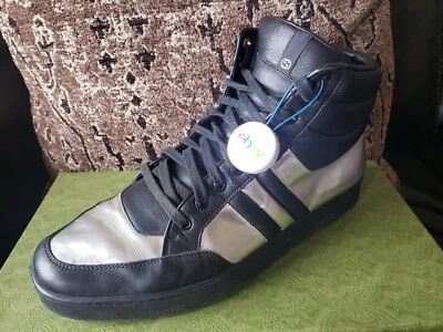 GUCCI High Top Fashion Sneaker Black & Silver Leather 10-G/11 US $1,200 - Image 1 of 4