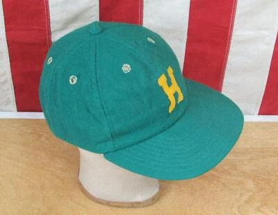Gorra de béisbol de franela de lana verde vintage de los años 50 gorra ajustada parche con letras 'H' doradas Foto 1 de 4