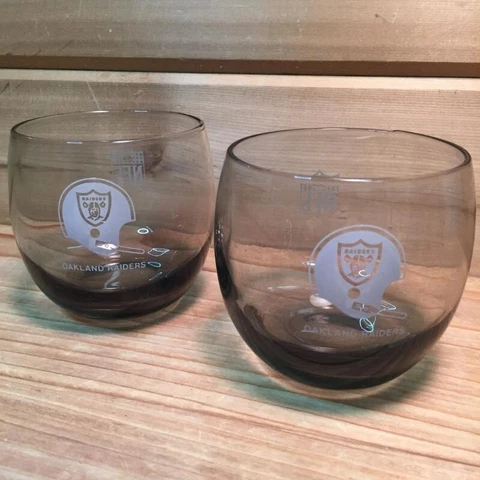 Vintage 1970's Oakland Raiders  Smoked Glass NFL Tumbler Whiskey Glass  Lot of 2 Cover