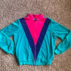 South Point Jacket Womens Medium Green Blue Pink Track Coat Full Zip Velour USA - Picture 1 of 10