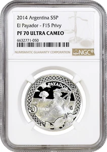 Argentina 5 pesos 2014, NGC PF70 UC, "El Payador" Top Pop - Picture 1 of 2