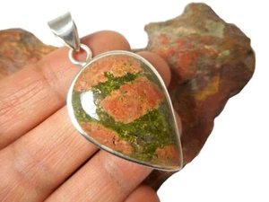 Colgante de piedras preciosas de plata de ley 925 UNAKITE en forma de lágrima - Imagen 1 de 7