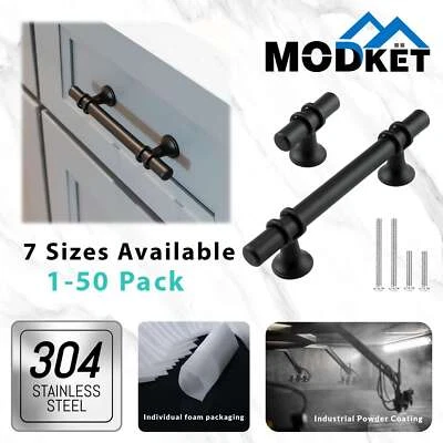 Manijas de gabinete redondas modernas negras perillas de tracción de barra cajón de cocina acero inoxidable Foto 1 de 4