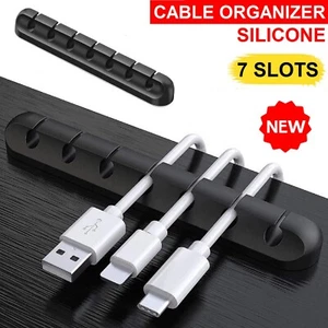 5 Slots USB Charge Cable Holder Desk Cable Clips Organizer Cord Management Black - Picture 1 of 10