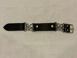 Vintage ECHT LEDER UHRENARMBAND 70er Jahre * schwarz mit silbernen Kettenschlaufen * groovy! - Bild 1 von 11