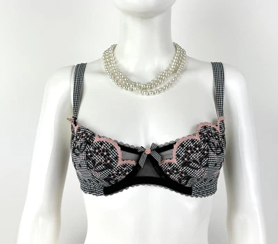 Agent Provocateur New Auth 34D US 75D EU Black Pink Bow Bra Cotton Underwire - Image 1 of 4