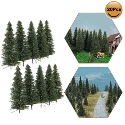 20pcs 10cm Model Pine Trees Deep Green Pines For OO Scale Model Railroad Layout - Image 1 of 4