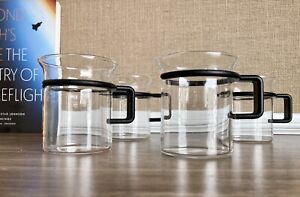 4 Bodum Glass Espresso Cups Picard Star Trek Black Handle 6oz Coffee Tea Mugs