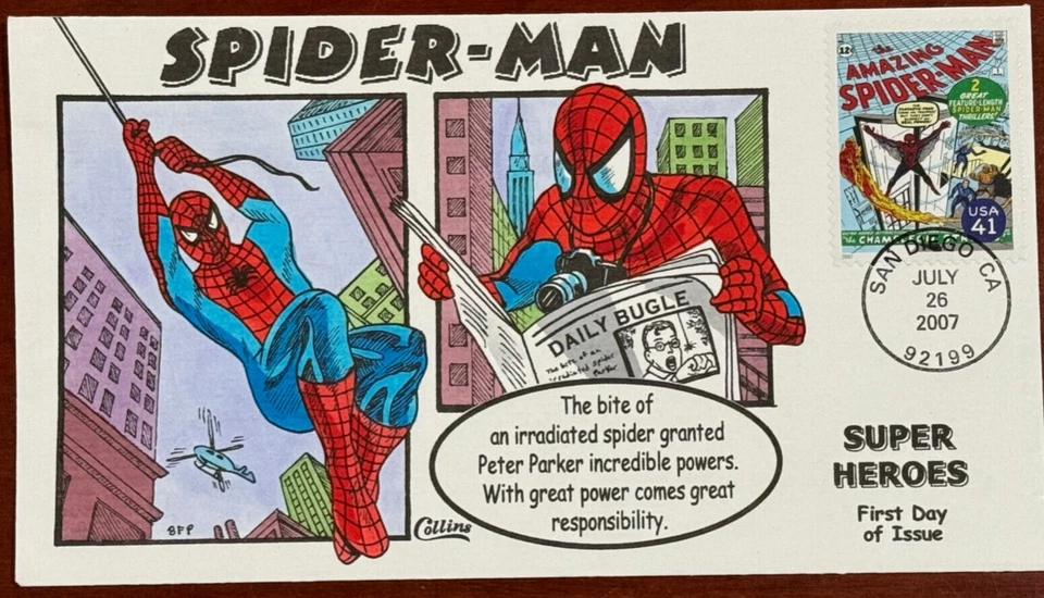 4159k Marvel Comics "SPIDER-MAN" single FDC Collins Hand-Painted. Perfect!! - Image 1 of 1