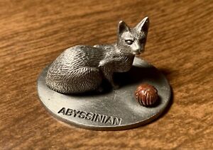 VTG GS Heuer / Heller Pewter Abyssinian Cat Figurine & Brown Ball 1984 Miniature