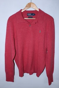 Polo Ralph Lauren Men's Large Red Collared 100% Lambswool Sweater - Picture 1 of 8