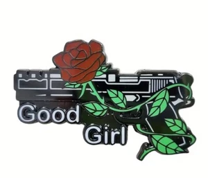 Pin brooch lapel Gun & Roses Girl Fun Gift For Coat Bag - Picture 1 of 5