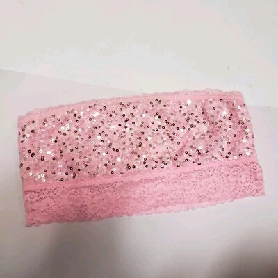 Victoria Secret Pink Bandeau Womens Size M Pink Sequence Lace Barbiecore - Image 1 of 4