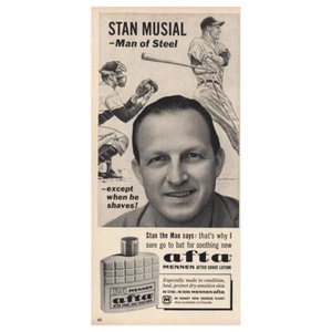 1963 Mennan Afta: Stan Musial Man of Steel Vintage Print Ad - Picture 1 of 1