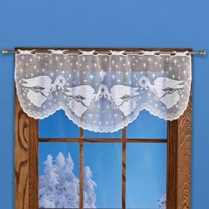 Embroidered Holiday Angels Design Lace Window Valance | Seasonal | Christmas - Picture 1 of 2