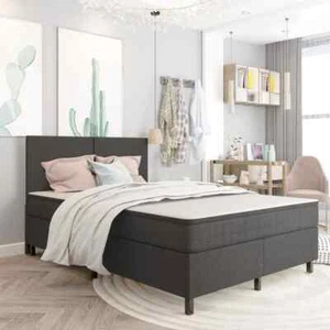 Boxspring-Bettgestell Grau Stoff 140x200 cm - Bild 1 von 8