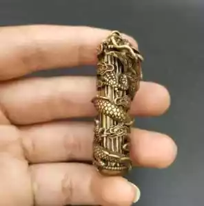 Antique Bronze Collection Business Prosperous Dragon Column Pendant Key Pendant - Picture 1 of 5