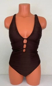 Ralph Lauren Variegated Ottoman Plunge One-Piece Swimsuit Brown Size 6 - Picture 1 of 4