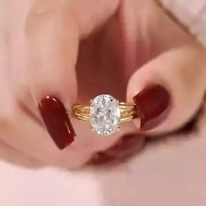 2 Ct Oval Moissanite Solitaire Wedding Engagement Ring 14K Yellow Gold Plated - Picture 1 of 5