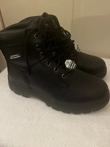 Women’ SKECHERS Relaxed Fit Steel Toe/Memory Foam Wide Width Black Boots Sz 8 US - Picture 1 of 8