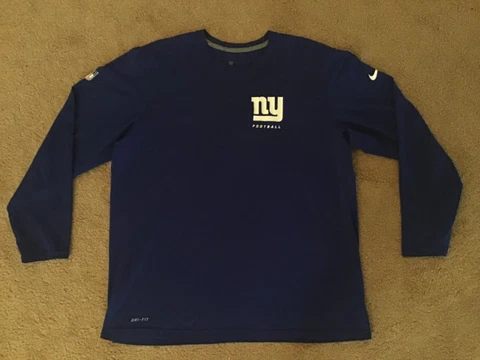 Nike NFL New York GIANTS Football On Field Sideline Blue Long Sleeve Shirt XL Cover