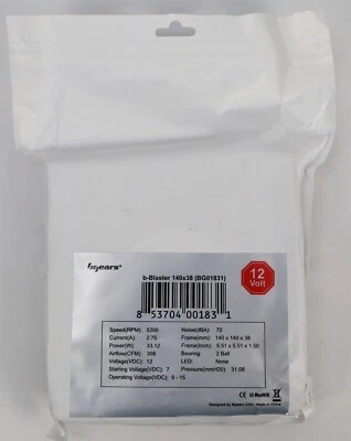 Bgears B-Blaster 140x38mm 2 Ball Bearing High Speed 5200 RPM High Airflow 12VDC - Image 1 of 3