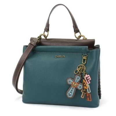 NEW Chala Convertible Satchel Crossbody Tote Turquoise Blue Pleather FAITH Cross - Image 1 of 4