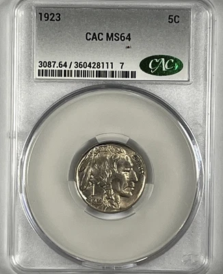 1923 Buffalo Nickel : CAC MS64 - Image 1 of 4