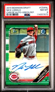 2019 Bowman 1ST. Draft Nick Lodolo Chrome RC ON CARD Green REF /99 PSA 8 - Picture 1 of 3