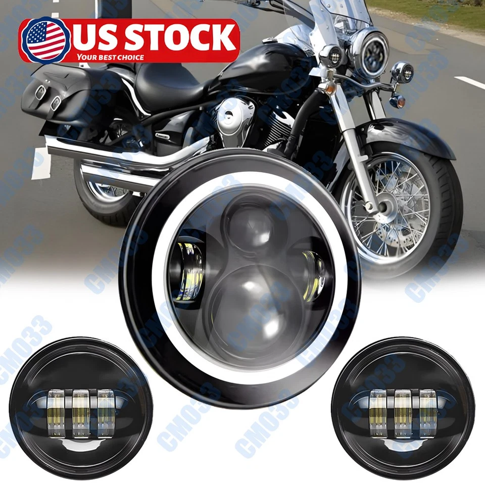 Farol de LED 7 polegadas + luz de passagem para Kawasaki VN Vulcan 500 750 800 900 1700 - Imagem 1 de 4