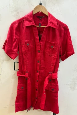 Nuevo con etiquetas Vestido Camisa John Richmond Debenhams Rojo Lino Talla 12 (H31) Foto 1 de 4