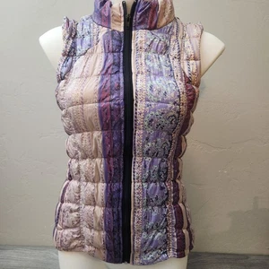 Charlie Jade Purple Pink Vest Puffer Size XS Floral Print Lightweight Sleeveless - Picture 1 of 10