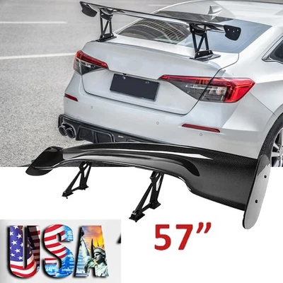 For Honda Civic Del Sol 57" GT Rear Trunk Spoiler Wing Carbon Fiber Look+ Foto 1 de 4