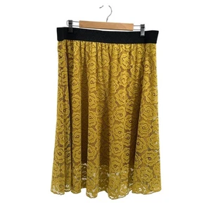 Lularoe Midi Skirt Womens 2XL Yellow Rose Floral Lace A-Line Elastic Waist Lined - Picture 1 of 5
