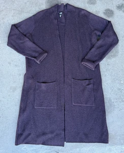 Cardigan donna taglia small Eileen Fisher nero lungo aperto davanti in filato italiano - Foto 1 di 6