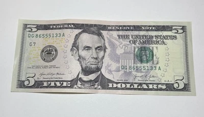 Triple 555 and Double 33 - USA $5 Dollar Bill - Fancy Serial Number - 2021 - Image 1 of 2