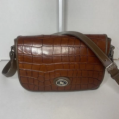 Vintage Dooney And Bourke Brown Leather Embossed  Crocodile Crossbody Bag - Image 1 of 4
