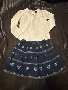 Vintage 90s Y2K Baby Gap Heart Embroidered Denim Skirt & Puff Sleeve Top 4T - Picture 1 of 15